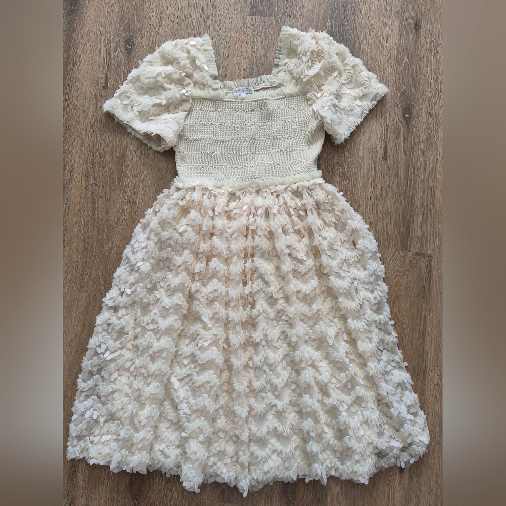 IVY CITY CO. Cloud Nine Dress, Large, Ivory Cream Sequin Bridal Formal